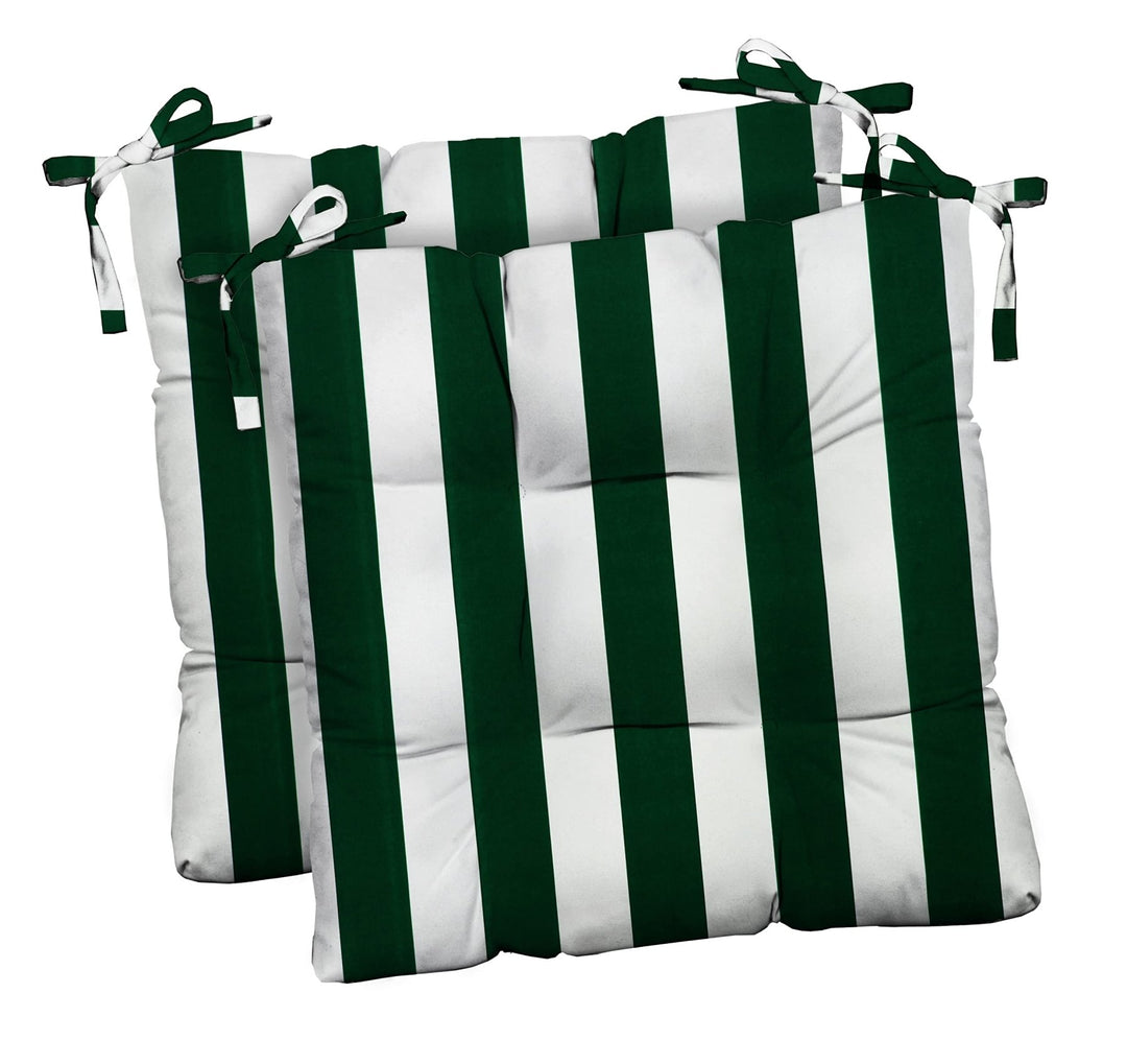 RSH DECOR Indoor / Outdoor Tufted Dining Chair Seat Cushions, 20" x 20" x 3" (Hunter Green & White Stripe) (Set of 2) - Made in USA - RSH Decor