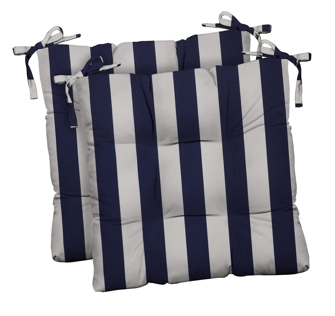 RSH DECOR Indoor / Outdoor Tufted Dining Chair Seat Cushions, 20" x 20" x 3" (Navy Blue & White Stripe) (Set of 2) - RSH Decor