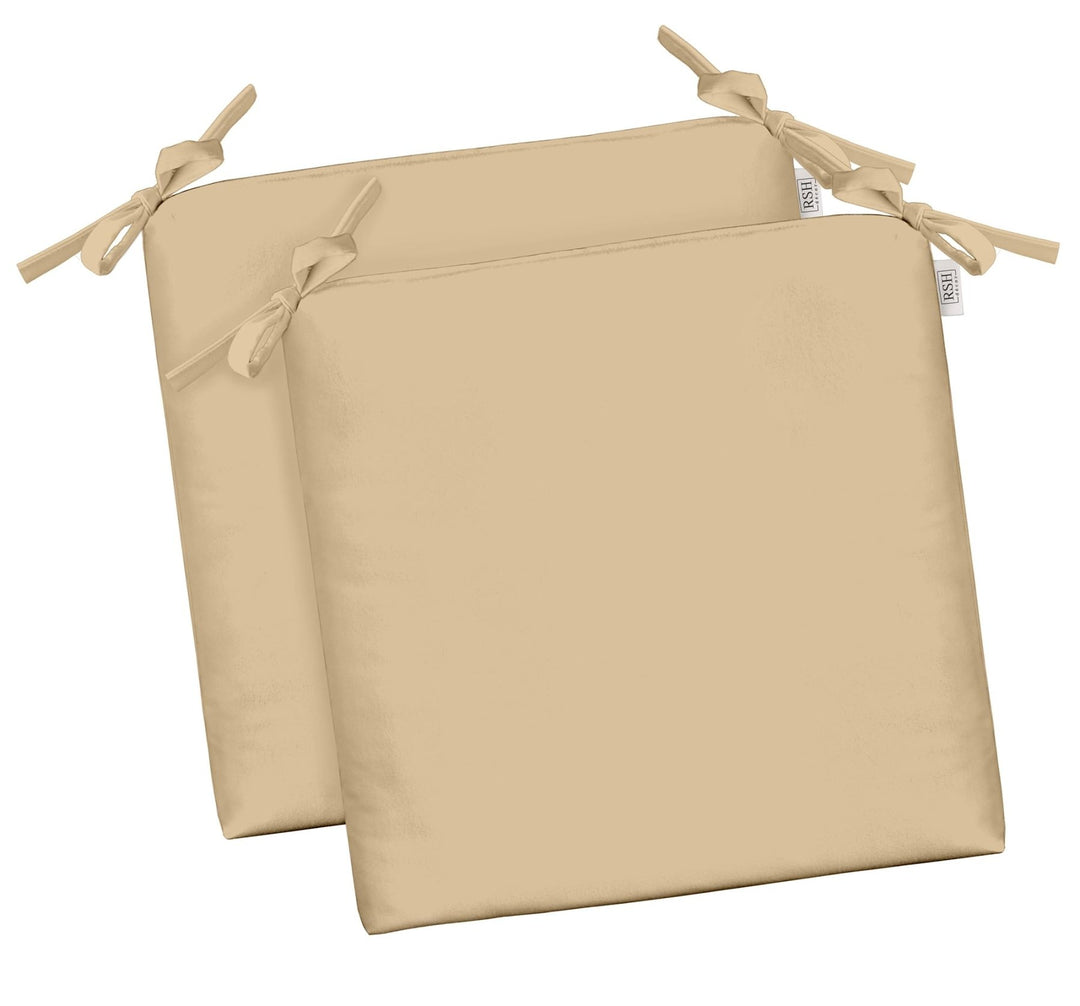 RSH DECOR Indoor / Outdoor Tufted Dining Chair Seat Cushions, 20" x 20" x 3" (Tan) (Set of 2) - RSH Decor