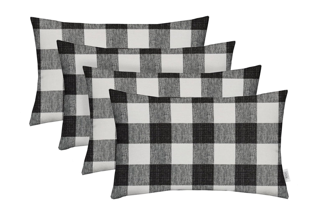 RSH DECOR: Lumbar Jumbo Throw Pillows Set of 4 | 26” x 16" | All - Weather Spun Fabric | Water and Fade - Resistant | Outdoor Support Pillows for Patio Furniture | Black Buffalo Plaid - RSH Decor