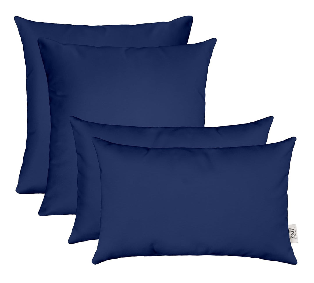 RSH DECOR: Lumbar & Square Throw Pillows Set of 4 | 20" x 12" & 17" x 17" | All - Weather Spun Fabric | Water and Fade - Resistant | Outdoor Accent Pillows for Patio Furniture | Navy Blue - RSH Decor