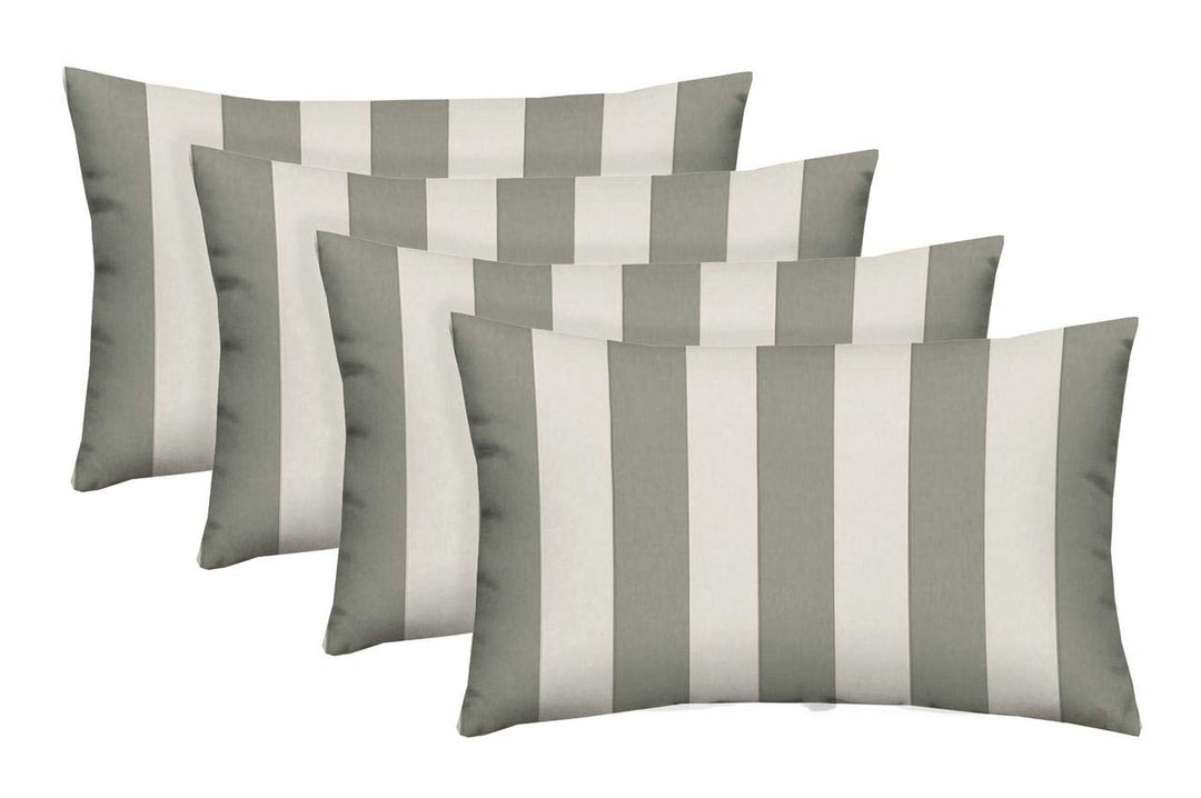 RSH DECOR: Lumbar Throw Pillows Set of 4 | 20” x 12" | All - Weather Spun Fabric | Water and Fade - Resistant | Outdoor Support Pillows for Patio Furniture | Grey & White Stripe - RSH Decor