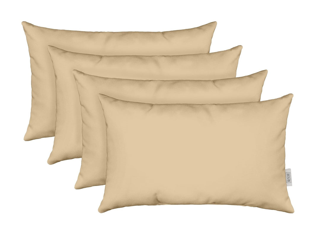 RSH DECOR: Lumbar Throw Pillows Set of 4 | 20” x 12" | All - Weather Spun Fabric | Water and Fade - Resistant | Outdoor Support Pillows for Patio Furniture | Tan - RSH Decor