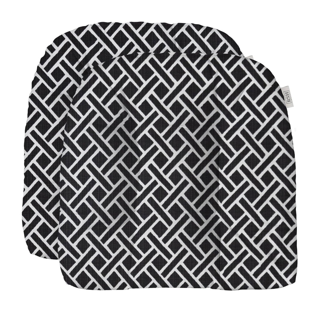 RSH DECOR: Set of 2 Indoor Outdoor Tufted U - Shape Wicker Patio Chair Seat Cushions | All Weather, Water & Fade Resistant Polyester Fabric | 19”x19” | Matte Black Geometric - RSH Decor