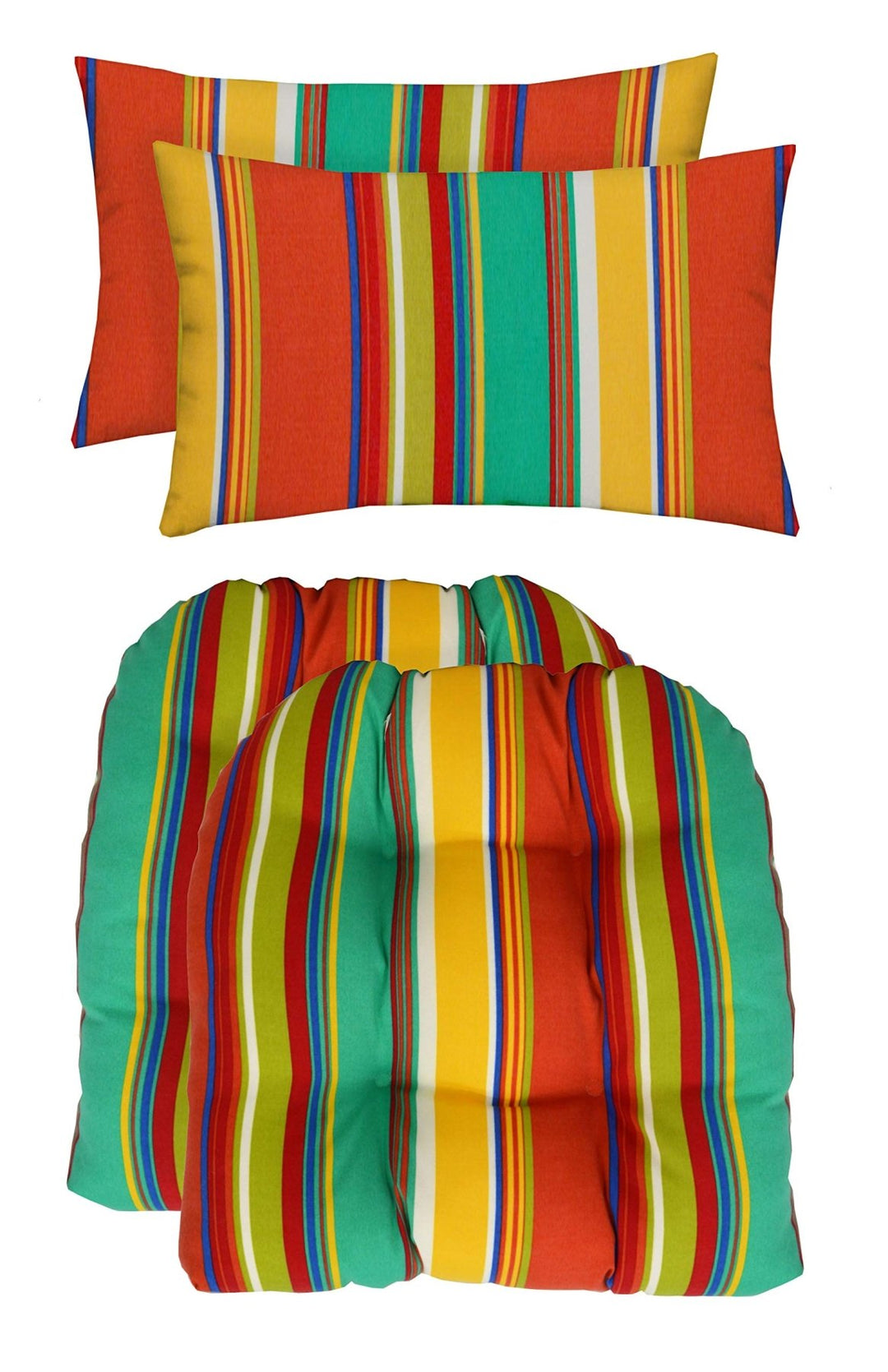 RSH Décor Set of 2 Indoor Outdoor U - Shape Cushions and 2 Lumbar Pillows Polyester Patterns - (19"x19" & 20"x12") - Tufted - RSH Decor