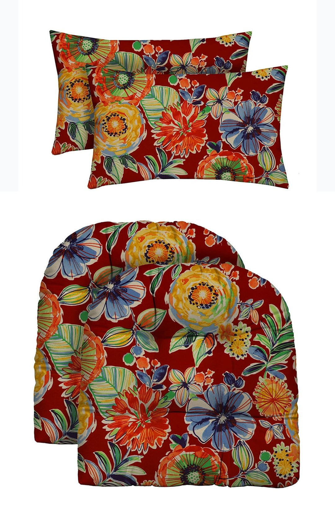 RSH Décor Set of 2 Indoor Outdoor U - Shape Cushions and 2 Lumbar Pillows Polyester Patterns - (19"x19" & 20"x12") - Tufted - RSH Decor