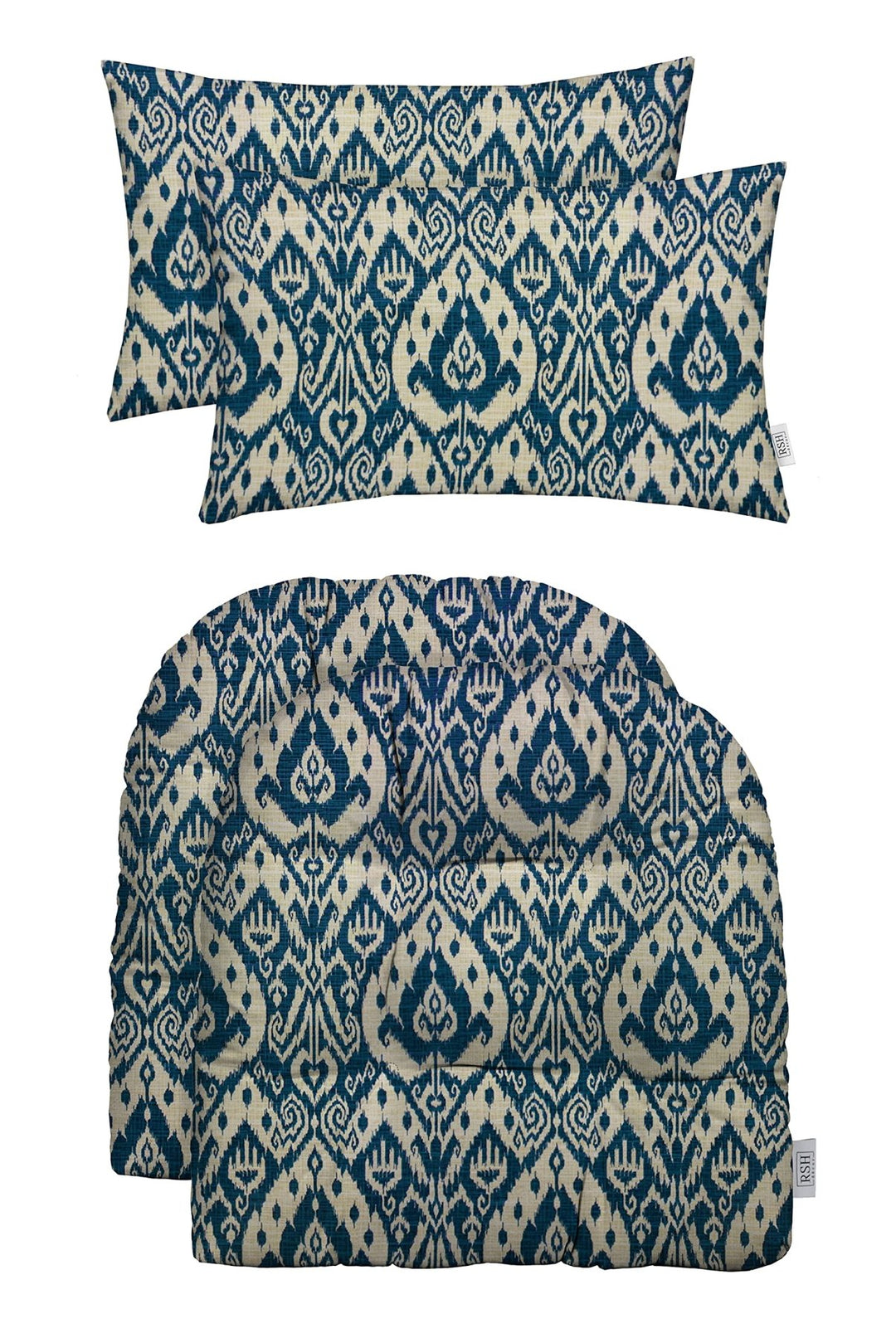 RSH Décor Set of 2 Indoor Outdoor U - Shape Cushions and 2 Lumbar Pillows Polyester Patterns - (22"x22" & 20"x12") - Tufted - RSH Decor