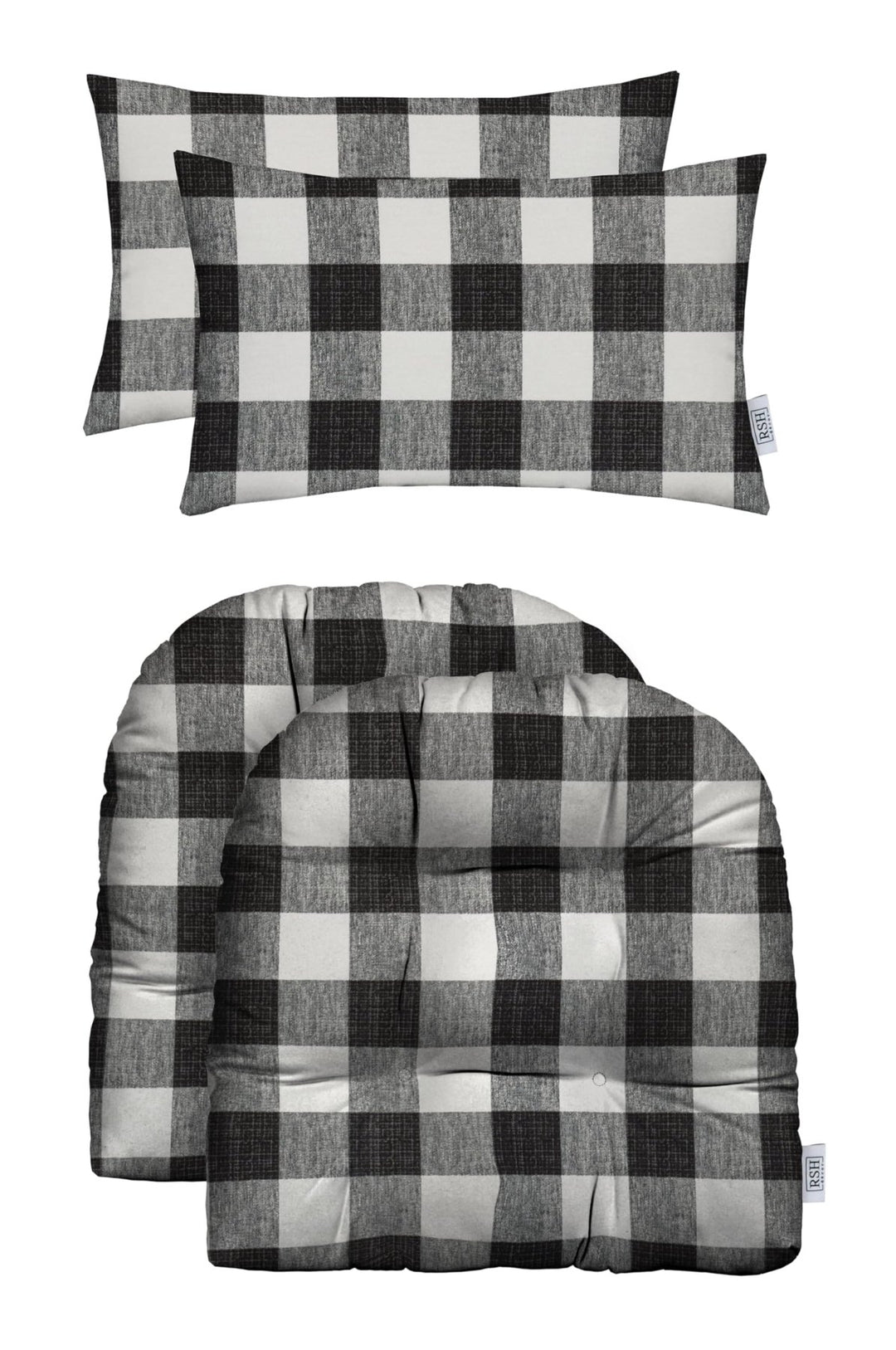 RSH Décor Set of 2 Indoor Outdoor U - Shape Cushions and 2 Lumbar Pillows Polyester Patterns - (22"x22" & 20"x12") - Tufted - RSH Decor