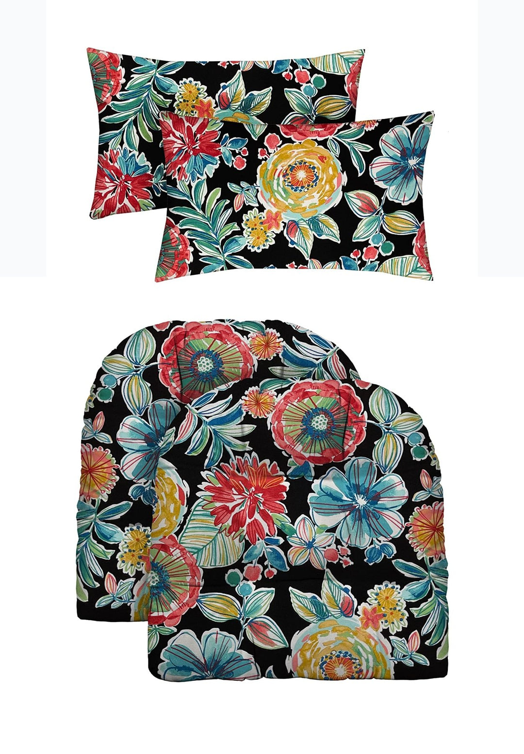 RSH Décor Set of 2 Indoor Outdoor U - Shape Cushions and 2 Lumbar Pillows Polyester Patterns - (22"x22" & 20"x12") - Tufted - RSH Decor