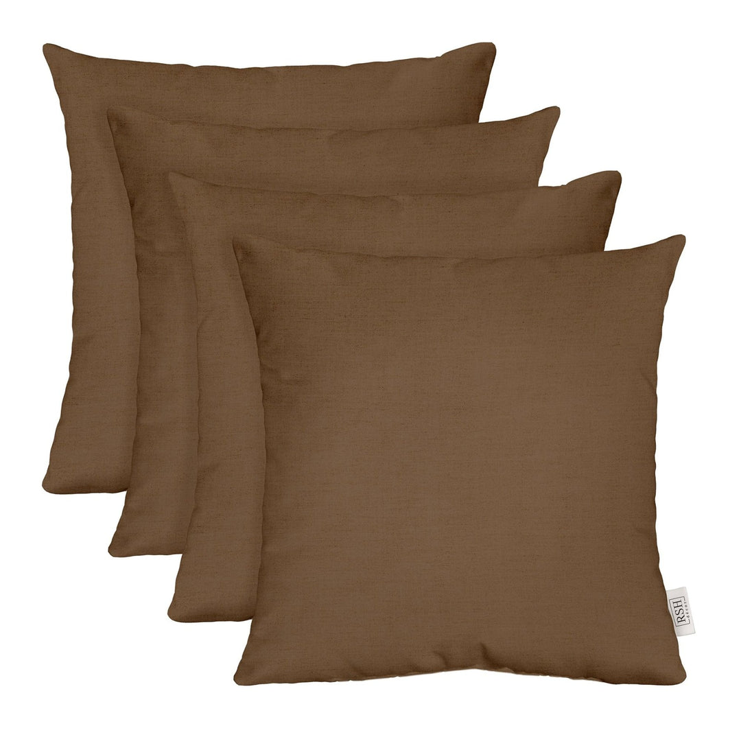 RSH DECOR: Sunbrella Play Square Throw Pillows Set of 4 | 17" x 17" | Water and Fade - Resistant Performance Fabric | Outdoor Pillow Covers with Down - Alternative Inserts | Play Mocha - RSH Decor