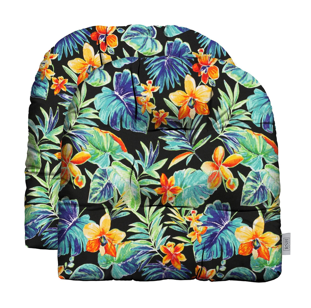 RSH DECOR: Tufted U - Shape Wicker Seat Cushions Set of 2 | 22” x 22” | Water & Fade - Resistant Spun Fabric | Outdoor Chair Cushions for Patio Furniture | Beachcrest Caviar - RSH Decor