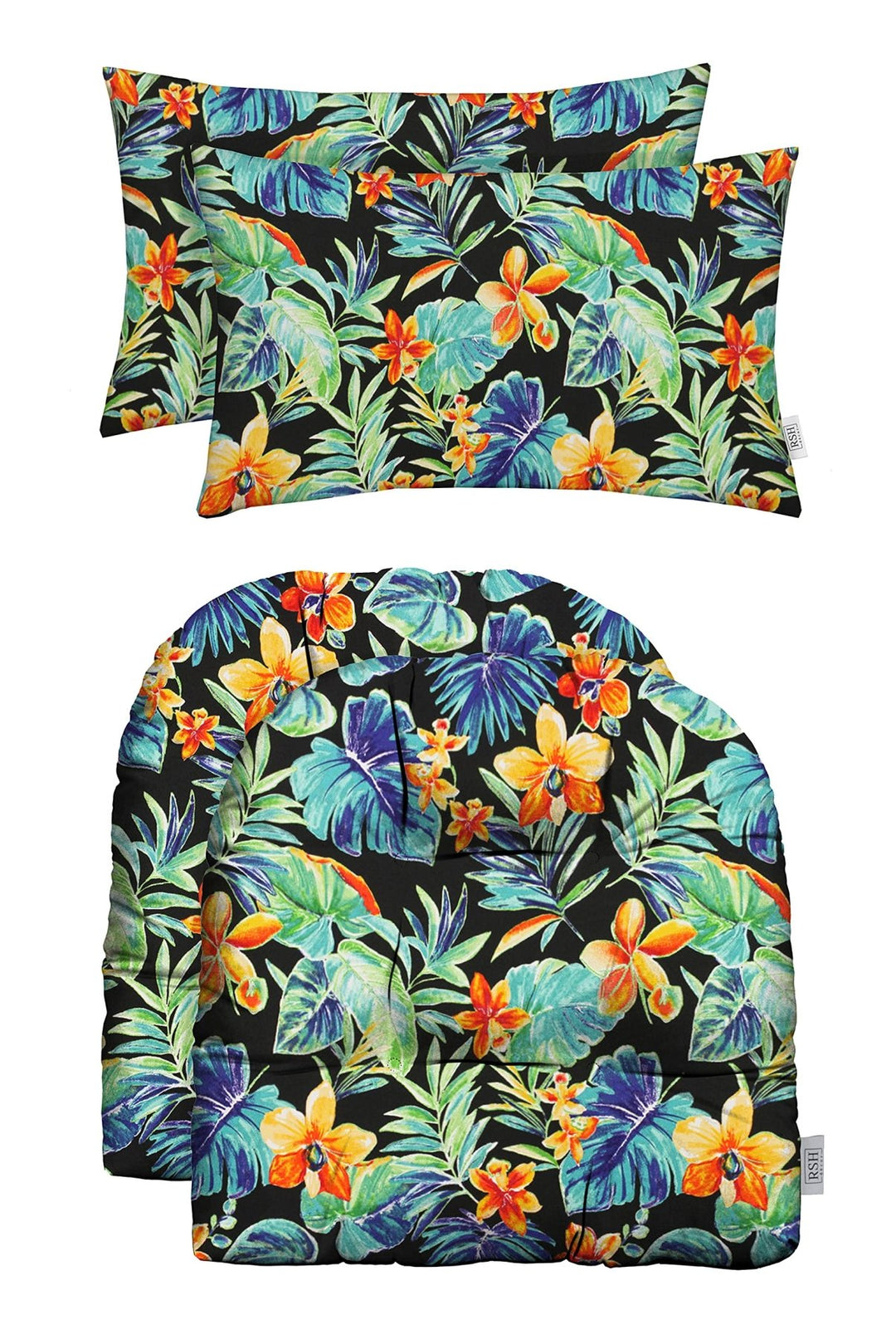 RSH DECOR: Tufted U - Shapes & Lumbars 2 of Each | 22" x 22” & 20" x 12" | Water - Resistant Spun Fabric | Outdoor Wicker Cushions & Support Pillows for Patio Furniture | Beachcrest Caviar - RSH Decor