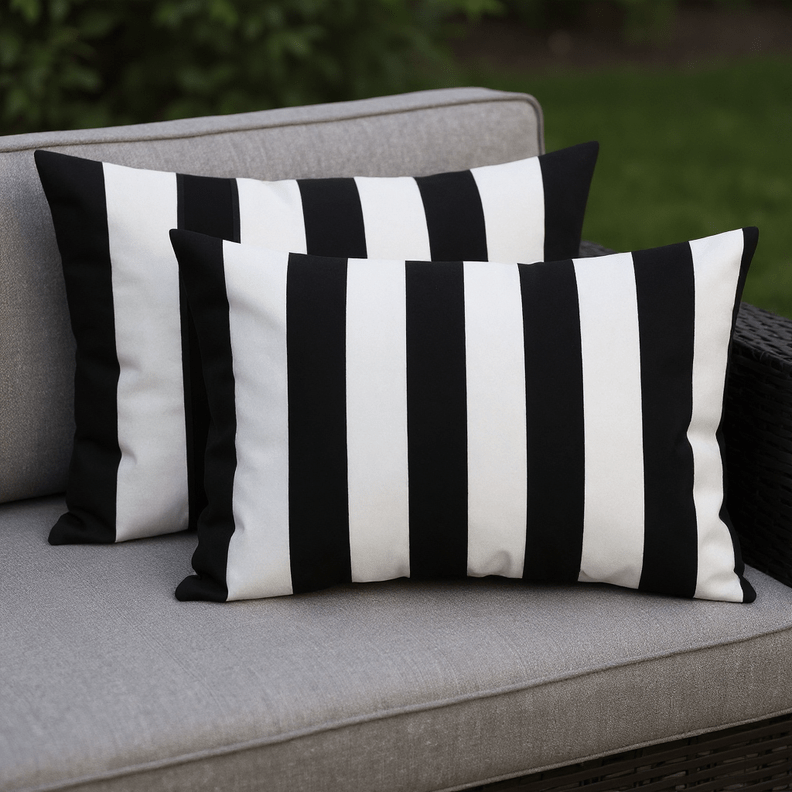 Set of 2 Black and White Stripe Lumbar Pillows - RSH Decor