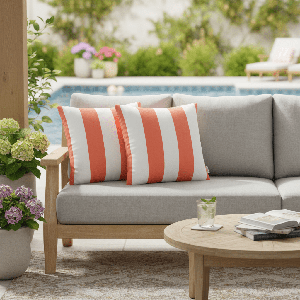 Set of 2 Coral and White Stripe Pillows - RSH Decor