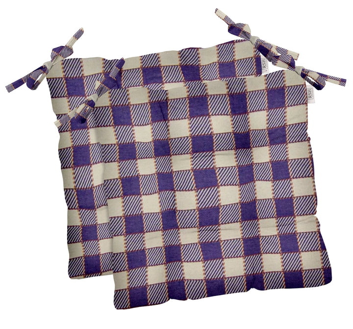 Set of 2 Dining Chair Cushions | Tufted | Sunbrella Encounter Purple Plaid - RSH Decor