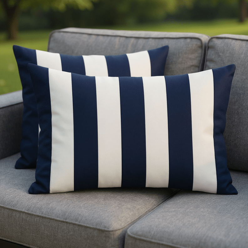 Set of 2 Navy and White Stripe Lumbar Pillows - RSH Decor