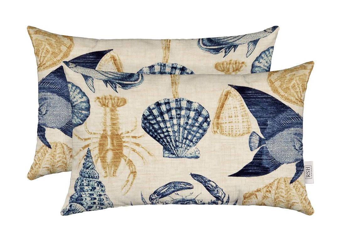 Set of 2 or 4 Throw Pillows | Square & Lumbar Options | Blue Tan Crab | SUMMER FLASH SALE - RSH Decor