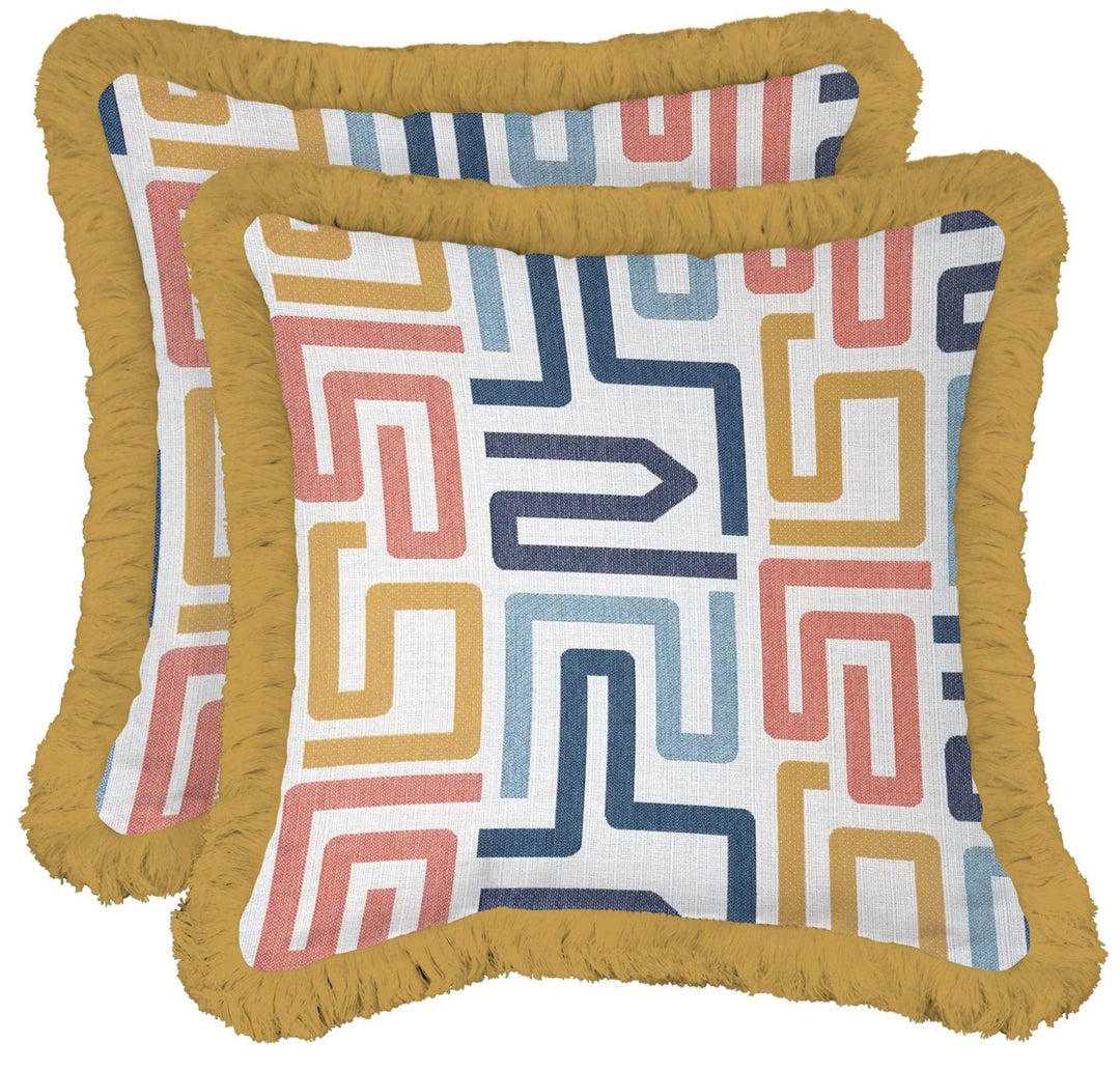 Set of 2 Square Throw Pillows with Fringe | Sunbrella Designer Fusion Collection - RSH Decor