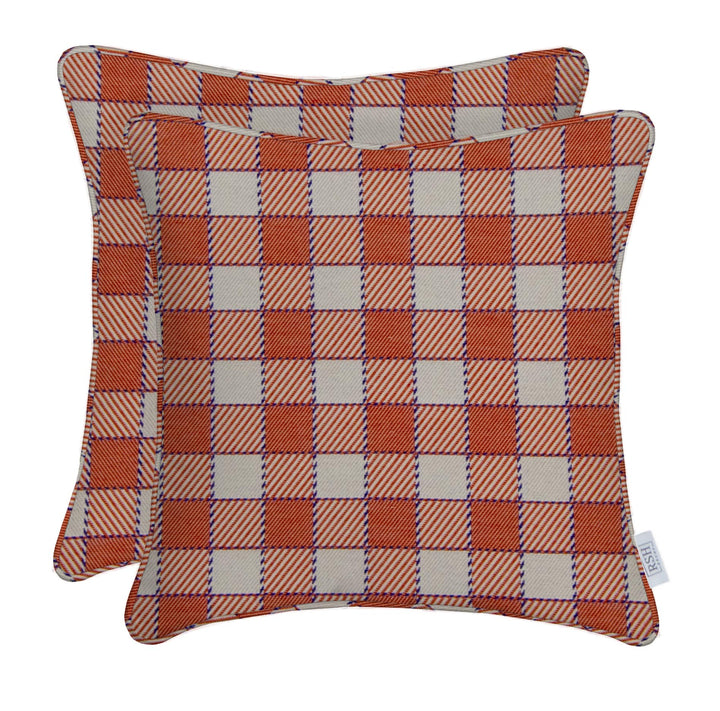 Set of 2 Throw Pillows | 17" x 17", 20" x 20", or 24" x 24" | Sunbrella Performance Fabric | Sunbrella Encounter Orange Plaid - RSH Decor