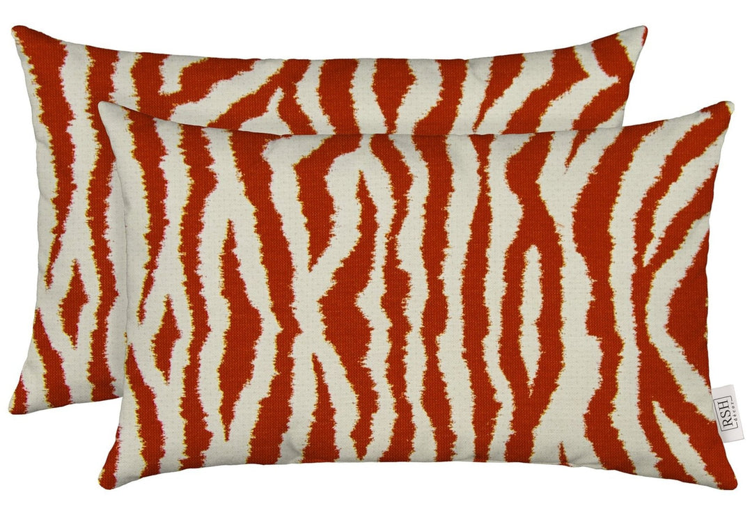 Set of 2 Throw Pillows | Lumbar 20" x 12" | Sunbrella Performance Fabric | Sunbrella Orange Bengal - RSH Decor