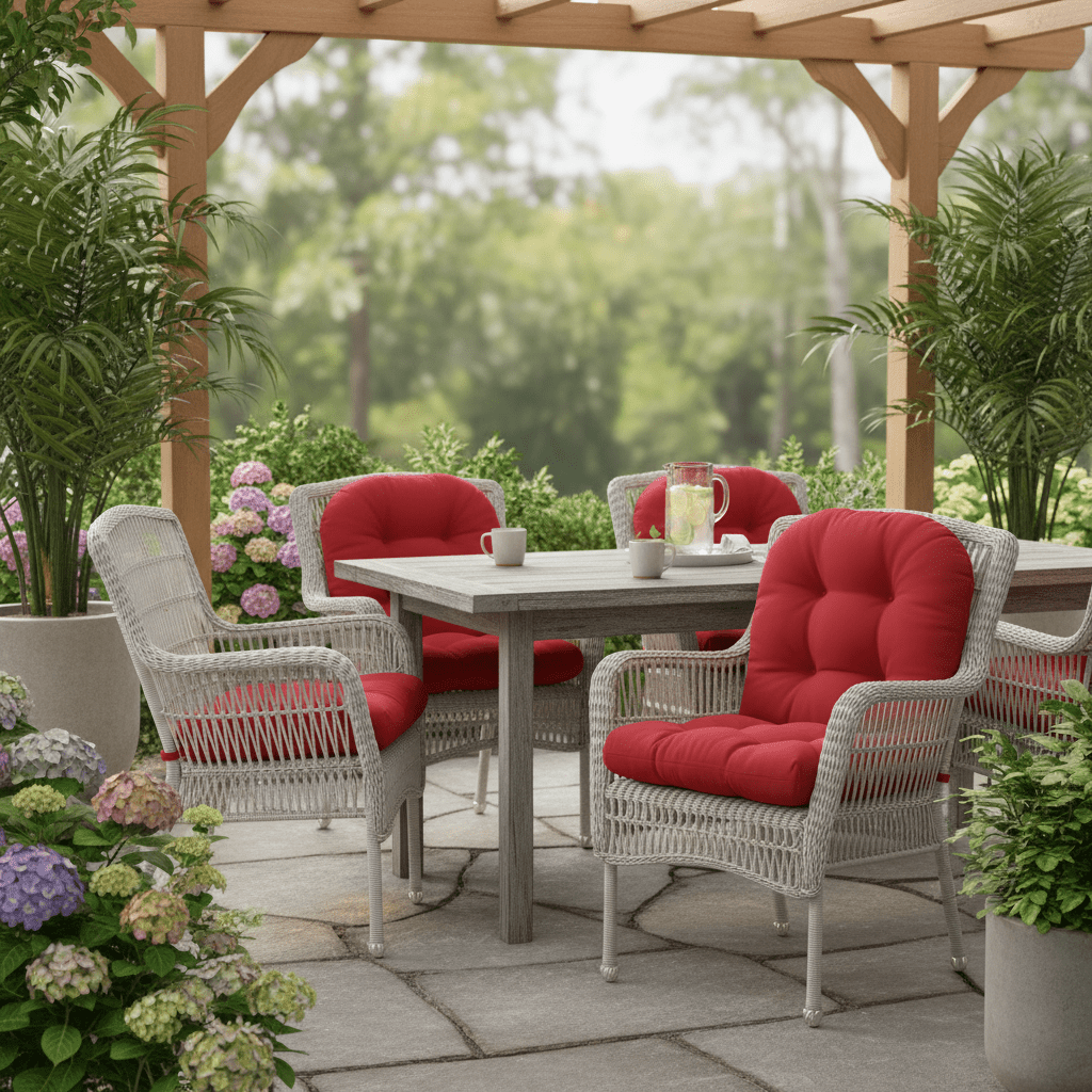 Set of 2 U - Shape Wicker Seat Cushions Set, Tufted, 19" x 19", Red - RSH Decor