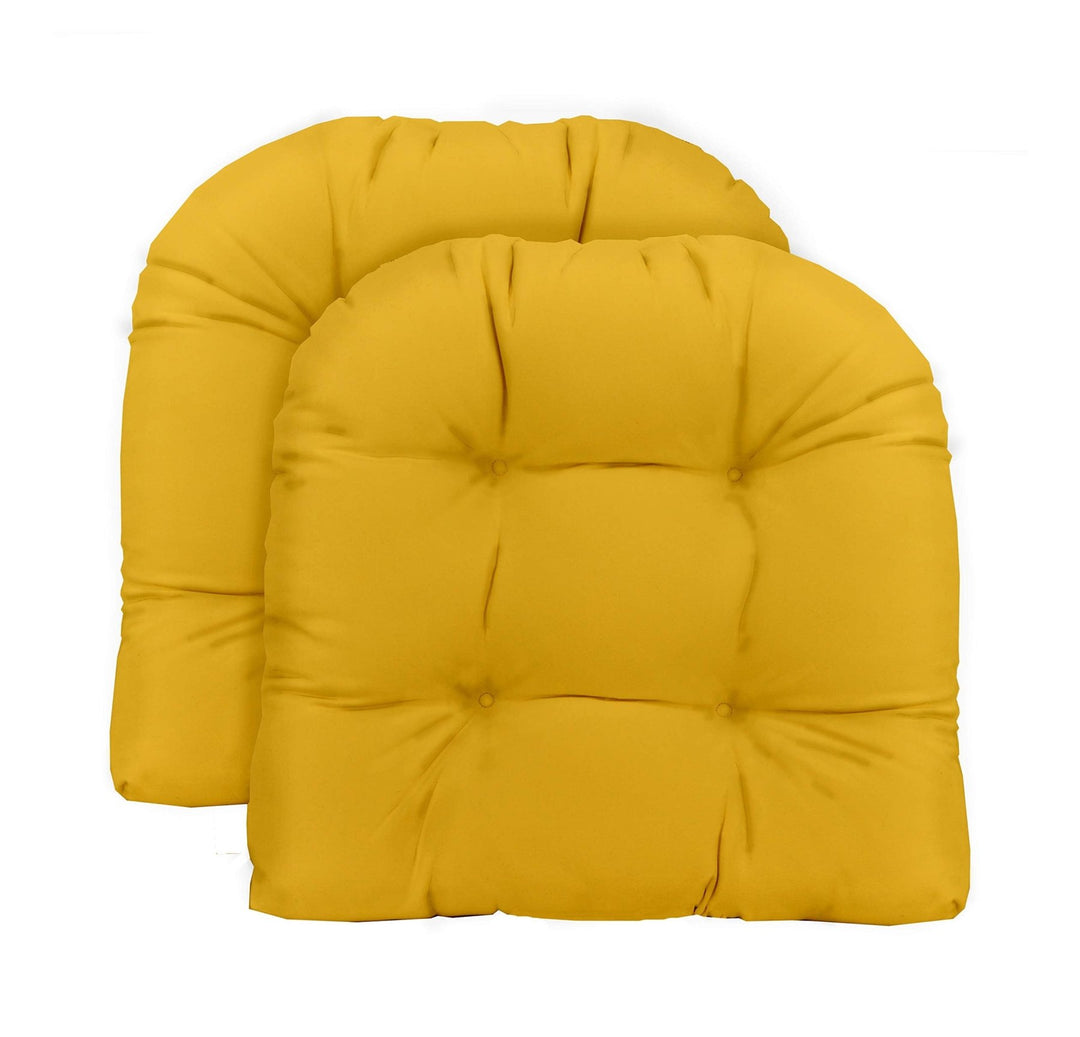 Set of 2 - Universal Tufted U - shape Cushions for Wicker Chair Seat - Solid Yellow Fabric - Indoor / Outdoor - RSH Decor