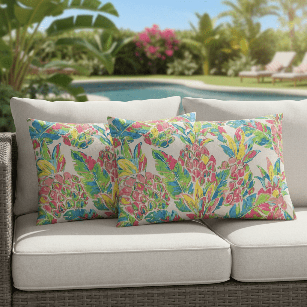 Set of 2 Vida Garden Pink Pineapple Pillows, 20" H x 12" W Lumbar - RSH Decor