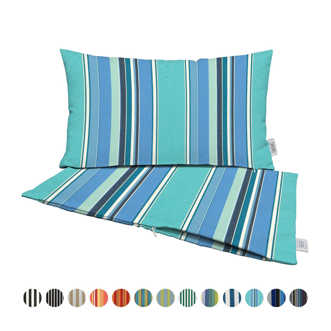 Set of 2 Zippered Lumbar Throw Pillow Covers | Sunbrella Stripes - RSH Decor