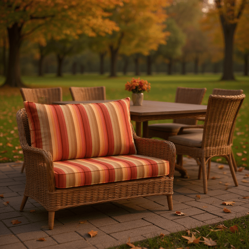 Sunbrella Astoria Stripes 3" Foam Bench Cushion with Ties - RSH Decor