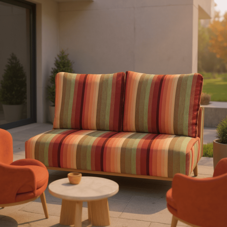 Sunbrella Astoria Stripes Deep Seating Pillow Back Loveseat Cushion Set - RSH Decor