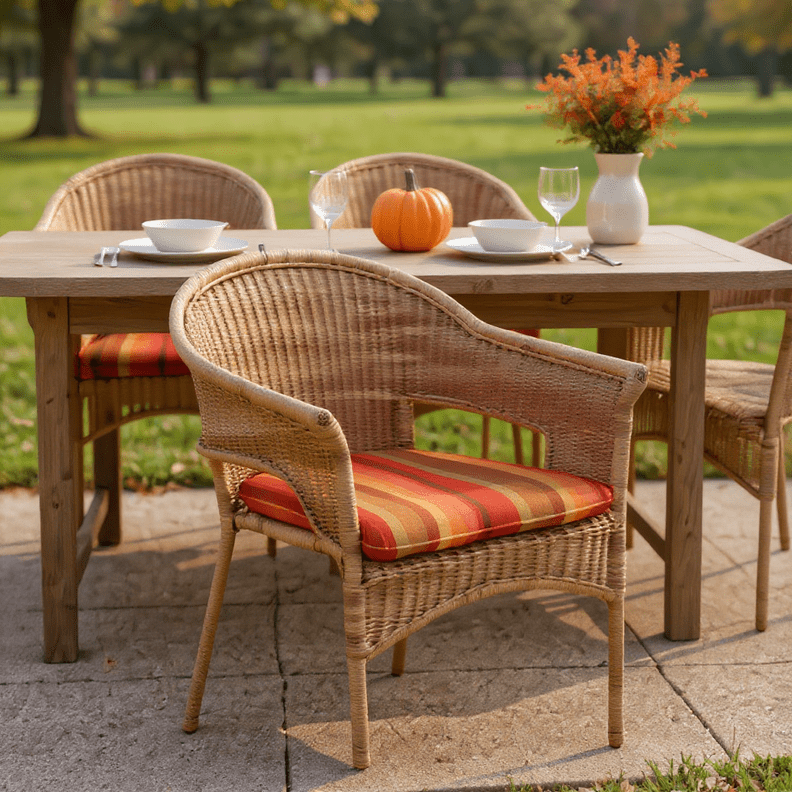 Sunbrella Astoria Stripes Foam U - Shape Wicker Seat Cushion - RSH Decor