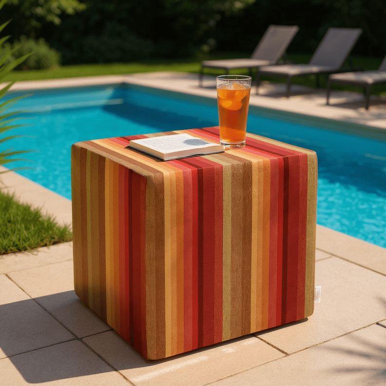 Sunbrella Astoria Stripes Square Pouf/Cube - RSH Decor