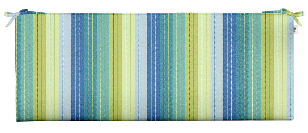 Sunbrella Blue and Green Stripes 3" Foam Bench Cushion with Ties - RSH Decor