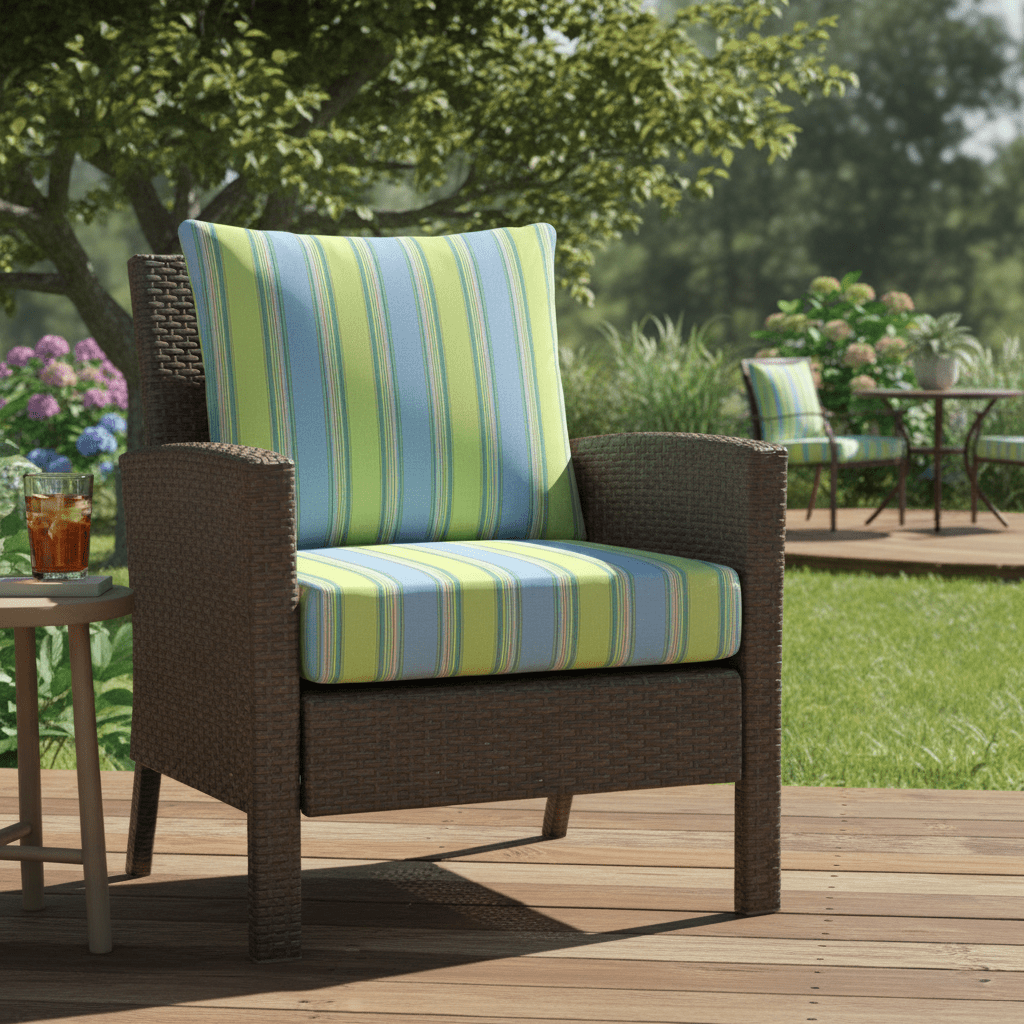 Sunbrella Blue & Green Stripes Deep Seating Pillow Back Chair Cushion Set - RSH Decor