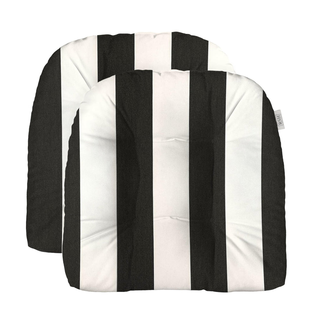 Sunbrella® Cabana Classic Large 2 Piece Wicker Chair Cushion Set - Indoor / Outdoor 2 Matching Wicker Chair Cushions - Black & White Stripe - RSH Decor