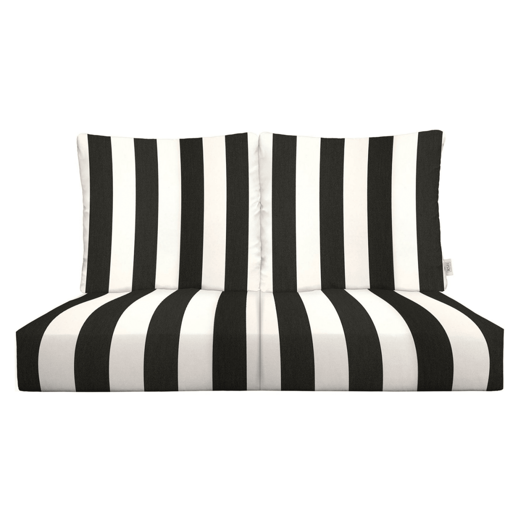 Sunbrella Cabana Stripes Deep Seating Pillow Back Loveseat Cushion Set - RSH Decor