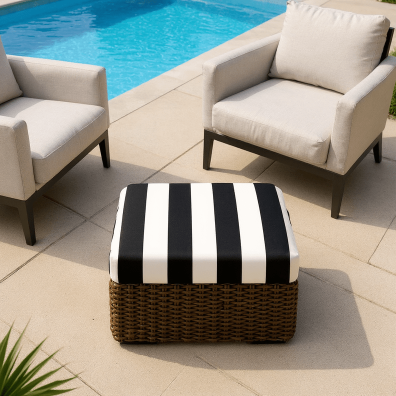 Sunbrella Cabana Stripes Foam Ottoman Replacement Cushion - RSH Decor