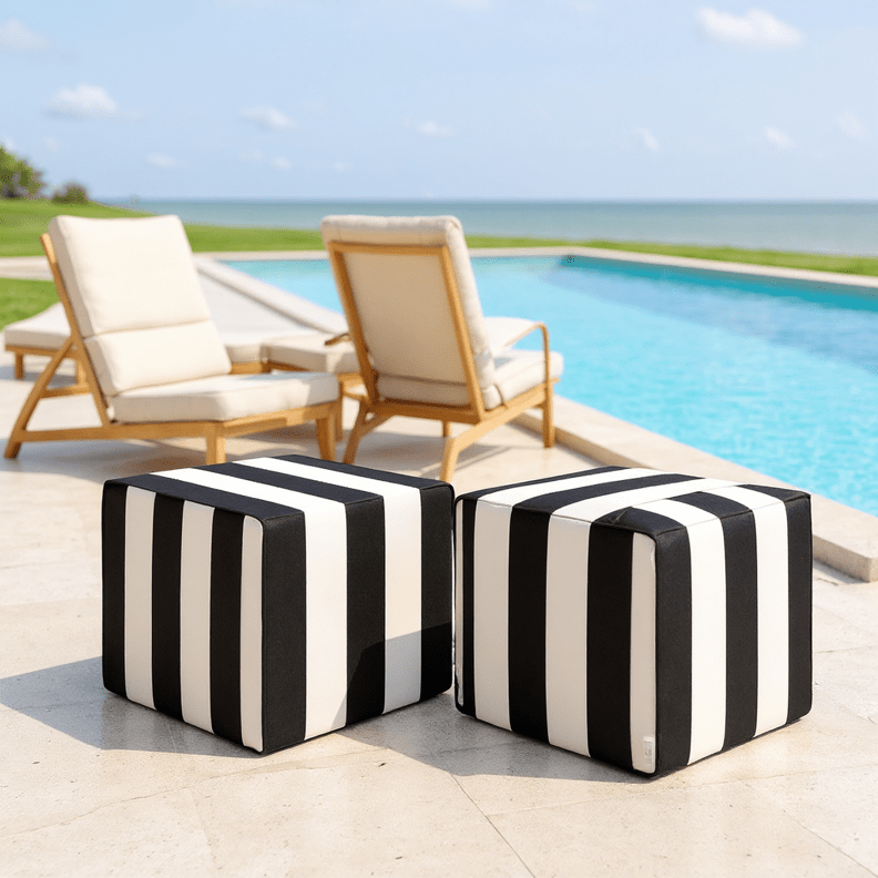 Sunbrella Cabana Stripes Square Pouf/Cube - RSH Decor