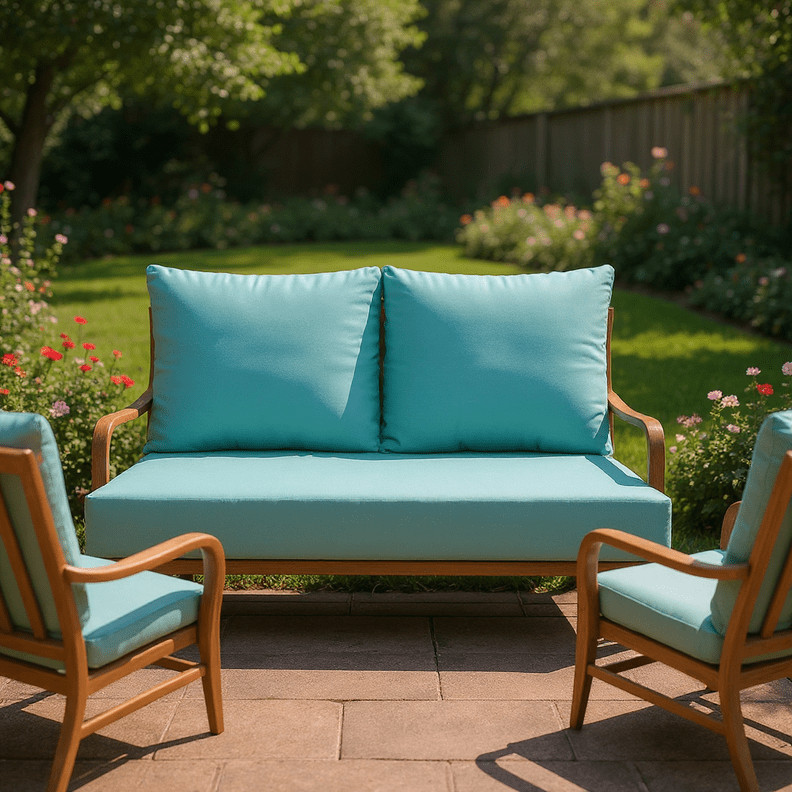 Sunbrella Canvas Blues Deep Seating Pillow Back Loveseat Cushion Set - RSH Decor