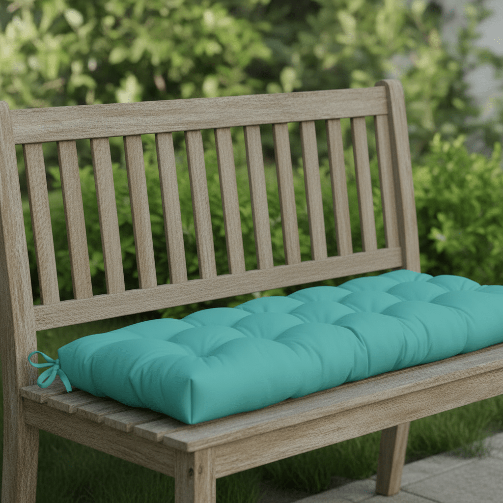 Sunbrella Canvas Blues Tufted Bench Cushion with Ties - RSH Decor