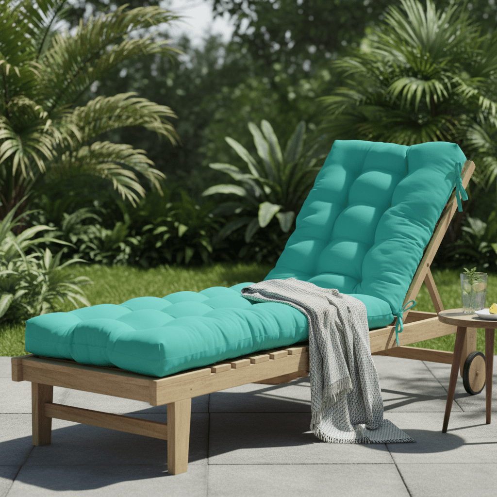 Sunbrella Canvas Blues Tufted Chaise Lounge Chair Cushion - RSH Decor