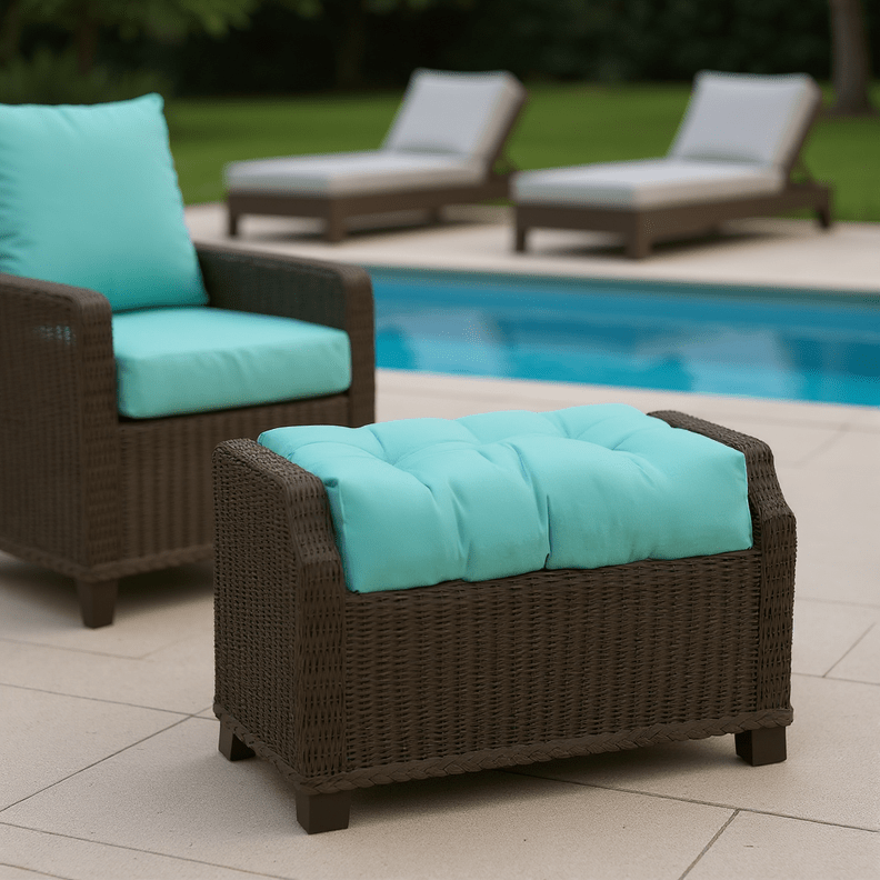 Sunbrella Canvas Blues Tufted Ottoman Replacement Cushion - RSH Decor