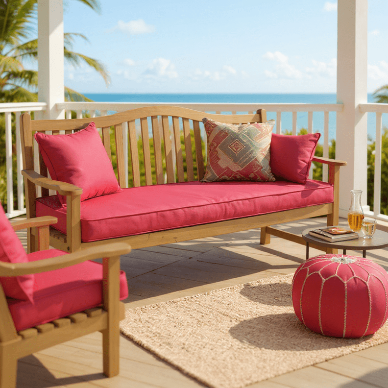 Sunbrella Canvas Hot Pink 2" Foam Bench Cushion with Ties - RSH Decor