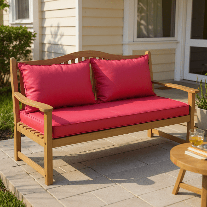 Sunbrella Canvas Hot Pink 3" Foam Bench Cushion with Ties - RSH Decor