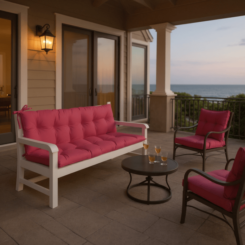 Sunbrella Canvas Hot Pink Tufted Bench Cushion with Ties - RSH Decor