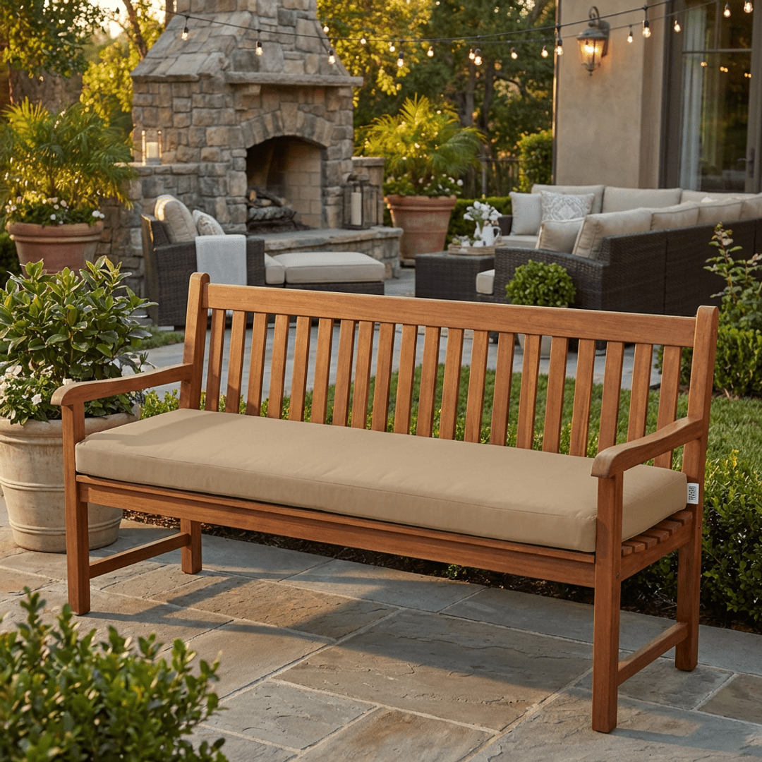 Sunbrella Canvas Neutrals 3" Foam Bench Cushion with Ties - RSH Decor