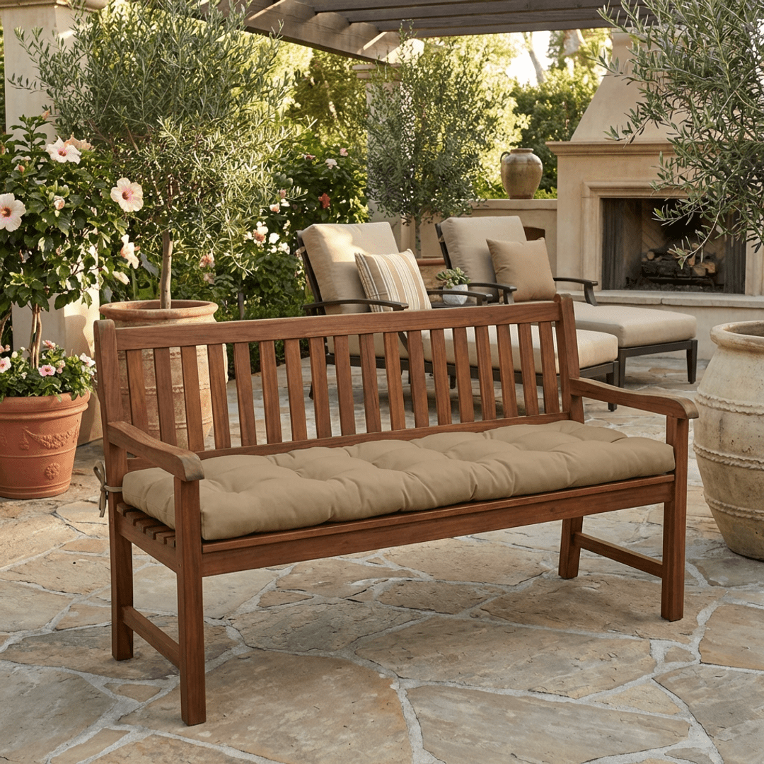 Sunbrella Canvas Neutrals Tufted Bench Cushion with Ties - RSH Decor