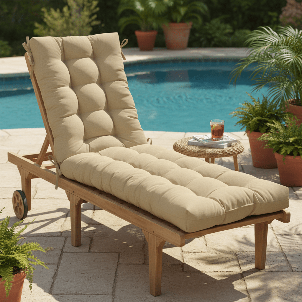 Sunbrella Canvas Neutrals Tufted Chaise Lounge Chair Cushion - RSH Decor