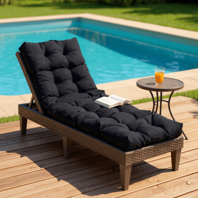 Sunbrella Canvas Neutrals Tufted Chaise Lounge Chair Cushion - RSH Decor