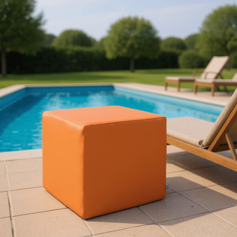 Sunbrella Canvas Oranges Square Pouf/Cube - RSH Decor